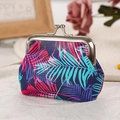 Mini-Geldbörse aus PU-Leder mit Tropenblatt-Muster und Vintage-Metall-Klickverschluss - 2# Rot & Violett