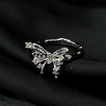 Detailed macro view of silver butterfly ring with colorful gemstones on textured band - Adjustable Open / Multi-Color Gem Butterfly Style (JZ4330)