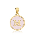 Collier classique en acier titane plaqué or 18k avec pendentif lettre M en émail rose - M-Coquille Rose
