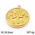 Golden stainless steel tree of life pendant featuring embossed sunburst detail and 18.5mm width - Gold Circle Tree of Life Style (KLJ8474-Z)