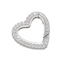 Connettore a cuore argento con pavé di zirconi e chiusura a molla per gioielli fai da te - Platino Zircone Bianco