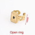 Golden stainless steel open ring with 16mm rectangular natural stone and chain band design - Style 1-Rectangle Black Stone Star