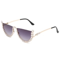 Occhiali da sole cat-eye senza montatura con lenti sfumate viola e montatura in strass - Montatura con strass bianchi e lente grigia sfumata