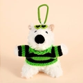 White plush bear keychain wearing green striped sweater and heart sunglasses - Black/Green Stripe Westie Plush