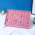 Pink velvet jewelry tray organizer filled with 100 assorted fashion rings for kids - Large Capacity Ring Tray