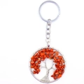 Detailed silver tree of life keychain with handcrafted red jasper crystal stones - Red Jasper