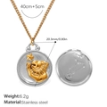 Golden Leo zodiac pendant necklace in stainless steel with double-sided relief and measurements - Two-tone Leo