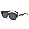 Modern geometric thick frame sunglasses in black with stylish gold metal accents - Black Frame Black Grey Lens