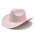 Detail of a pink suede western cowboy hat with curved brim and indented crown shape - M (56-59cm) / Pink