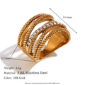 Mehrlagiger Kreuz Gedrehter Hohler Strass Ring-Gold-US 7