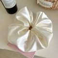 Elegant oversized cream white satin silk scrunchie with smooth glossy texture for women - Large 22cm / Cream
