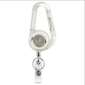 Transparent retractable badge reel with carabiner hook and metal identification clip - White