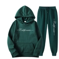 Dark green hooded tracksuit featuring white California print and comfortable fit - S / Dark Green