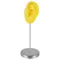 Bright yellow silicone ear model on a metal display stand for earring jewelry - Left Ear / Yellow
