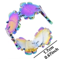 Detailansicht des 1,7 cm Innendurchmessers des Regenbogen-Edelstahlrings mit Blatt - Irisierend