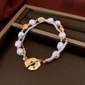 Vintage style double-layered baroque pearl bracelet with golden toggle clasp and branch texture - Gold Double Layer Pearl OT Buckle Bracelet (3#)