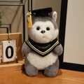 Peluche husky per laurea con tocco nero e fascia dorata con scritta Congratulations - Husky con sciarpa gialla / 20cm