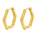 Detail view of gold hexagonal bamboo hoop earrings with polished stainless steel texture - Bamboo Joint Ear Buckle Gold (MS-589) / Gold