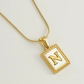 18K gold plated stainless steel snake chain necklace with rectangle letter N pendant - N (With Chain)