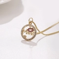 Gold MAMA pendant necklace with red crystal lips and shimmering pavé zircons for women - Round Mama Lips Style
