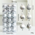 36-piece silver Christmas tree ornaments set with matte, glitter, and ribbed textures - Set of 36 / Silver
