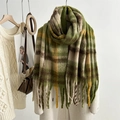 Sciarpa scozzese in mohair con frange verdi, scialle invernale spesso e caldo - Verde Militare