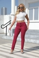 Slim fit high waisted skinny jeans in burgundy red with triple button closure - S / Fuschia