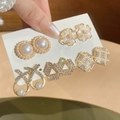 Elegant five-pair earring set with pearls and rhinestones on a white display card - 4# Gold/White (Silver Pin)