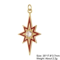 Detail of compass cross charm with red enamel and white zircon in gold plating - Red Gold Octagram Star Pendant-9