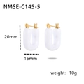 U-shaped stainless steel earrings in white enamel and gold finish, size 20mm by 16mm - White