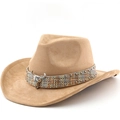 Beiger Western-Cowboyhut aus Wildleder mit geflochtenem Band und Vintage-Bulle - M (56-58cm) / Camel