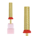 Macro detail of gold-plated carbide nail drill bit featuring precise diamond texture - Hk-79 Grinding Head