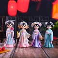 Set of four ancient Chinese Tang dynasty doll figurines in colorful Hanfu costumes - Set of Four Medium Ornaments