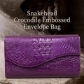 Fashionable purple crocodile texture envelope clutch bag with curved flap and large capacity - 8002 Purple