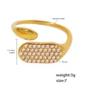 Bague grande roue en acier inoxydable doré ornée de cristaux de zircon micropavés - US 7 / Style Zircone Blanche Dorée (A244)