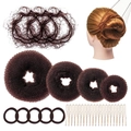 Brown hair styling set including bun makers, nets, ties and U-pins on white background - 32-Piece Coffee Brown / Brown