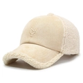 Beige winter baseball cap in soft teddy fleece and suede with elegant embroidery - Adjustable / Light Beige
