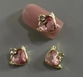 Pink heart nail charm with golden wings and rhinestones for bridal manicure - Pink Heart Gold Wing Accessory