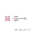 Pink S925 sterling silver stud earrings with 8mm brilliant cut round cubic zirconia stones - S925 Sterling Silver (8mm)