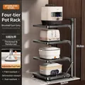 Adjustable four-tier kitchen pot rack in gun grey stainless steel with non-slip feet - Nano-4 Tier / Brushed Gun Grey