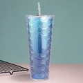 Blue-green gradient mermaid scales pattern plastic tumbler with matching straw - 24oz / Aurora Blue