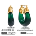 Orecchini a cerchio in acciaio inossidabile dorato con resina verde scuro trasparente - Stile a U (JDE0307032-GN) / Verde