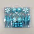 40-piece blue Christmas ornament set with glitter balls and snowflake in a clear box - 40Pcs Pack / Blue