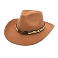 Classic brown felt cowboy hat featuring a black decorative band and bull metal emblem - Khaki