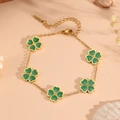 18K vergulde roestvrijstalen armband met vijf elegante groene klavertje vier bedeltjes - Groene Armband