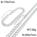 Set gioielli in acciaio inossidabile argento con collana e bracciale a doppia maglia - Bracciale / 7mm Acciaio