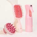 Pink hair care set with spray bottle, scalp massage brush and air cushion comb - 3-Piece Set (Cushion Brush + Scalp Brush + Spray Bottle) / Pink