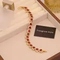 Elegant 18K gold plated heart bracelet with red zircons and sparkling crystals - Red