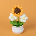 Handmade crochet sunflower potted plant with white flowers in a ceramic base - Yellow White (White Puff Flowers)