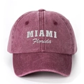Berretto da baseball vintage in cotone lavato rosso scuro con ricamo Miami Florida - Regolabile / Borgogna